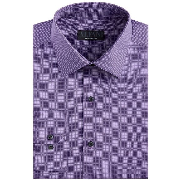 Alfani Men's Regular Fit Stain Resistant Dot Dress Shirt Purple S 14-14.5/32-33 - Picture 1 of 7